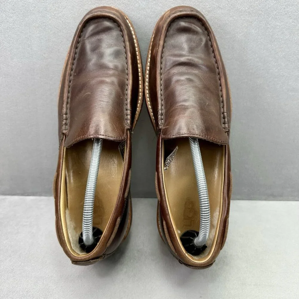 UGG Via Ponte Mens Size 9.5 Loafers Brown Suede Slip-On Comfort‎ Lined Slippers